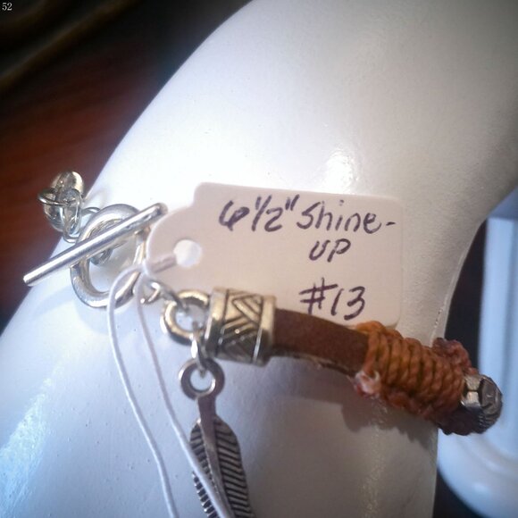 SHINE-UP Brown Leather Bracelet with Shiney Rhinestones Size 6 1/2" - Picture 5 of 5